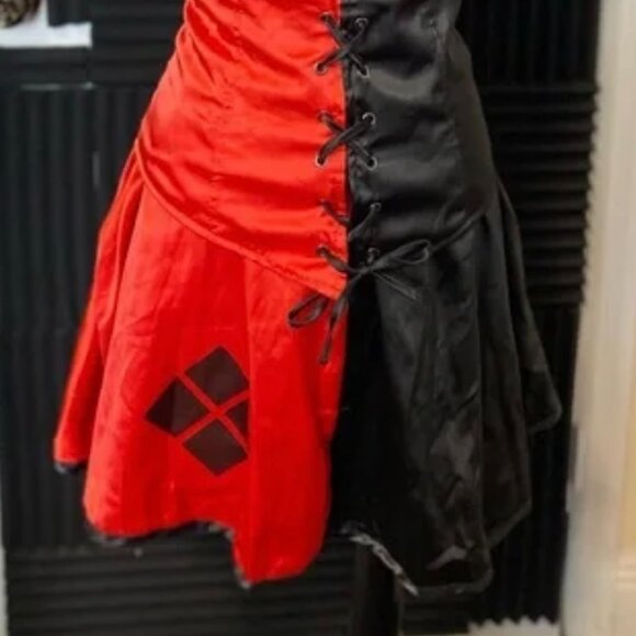 New Harley Quinn Corset Dress & Hood Costume (2 pc), Small - Picture 3 of 10